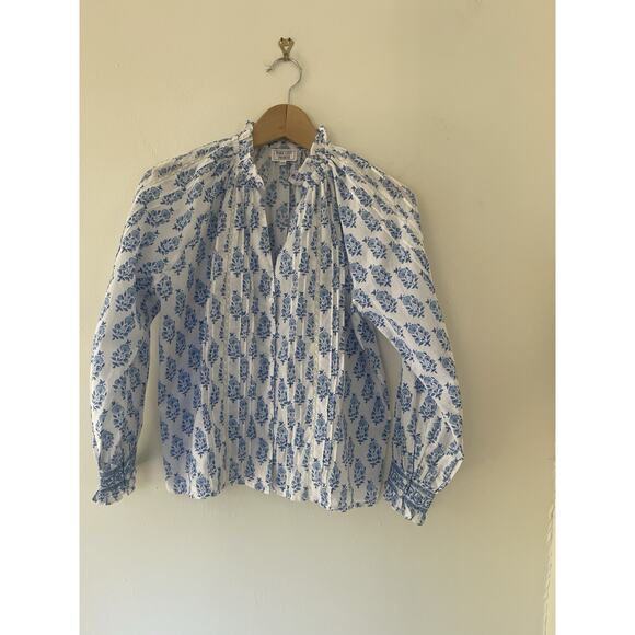 PINK CITY PRINTS Ocean Zinna Helena Blouse Blue Size XXS - Picture 5 of 9